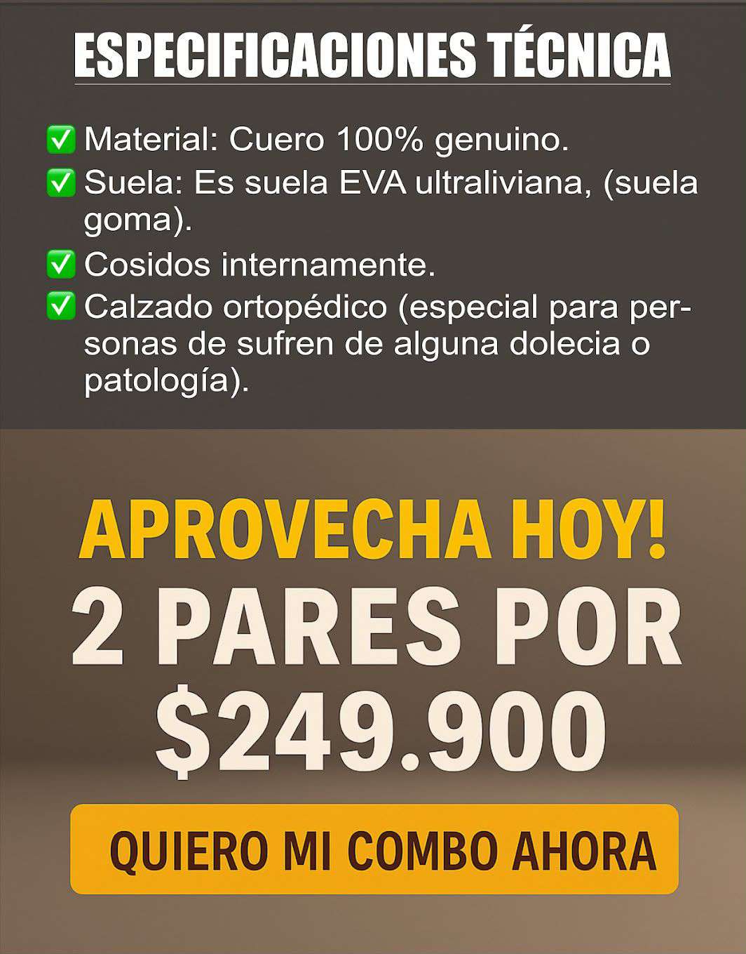 Especificaciones tecnicas y combo 2 pares por 249.900