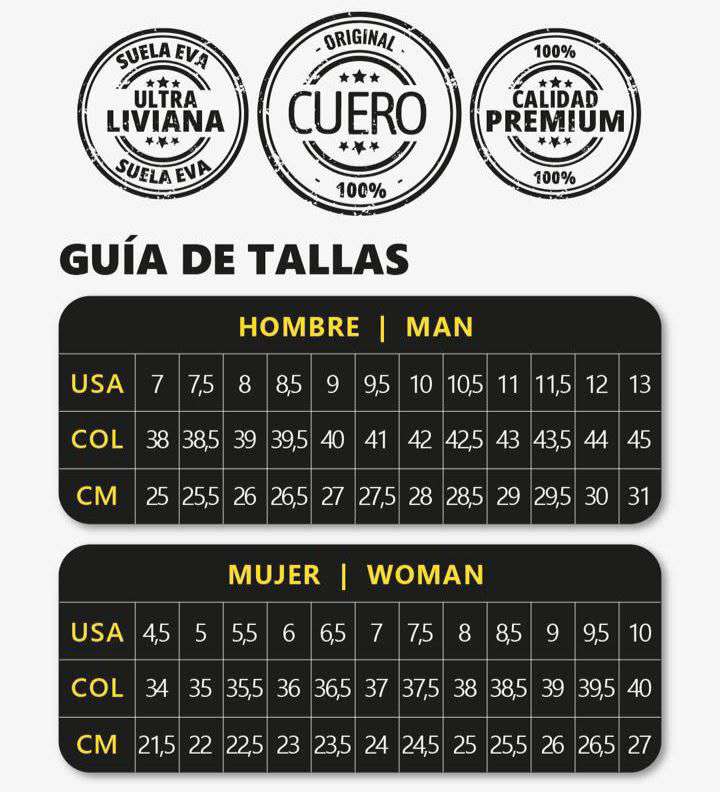 Sellos de calidad y guia de tallas hombre y mujer